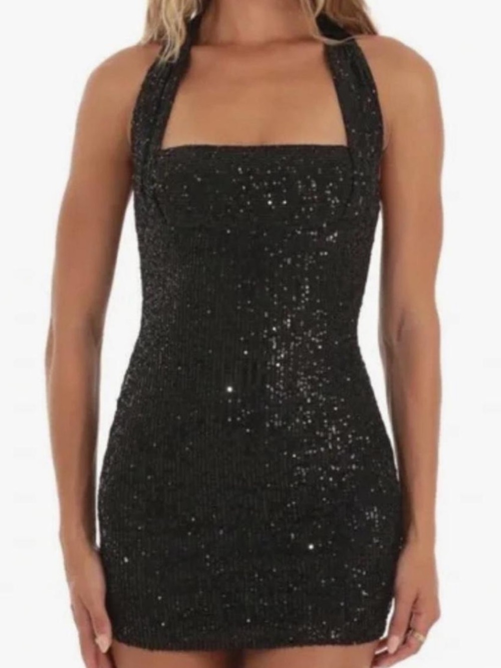 Lucy in the Sky Black Sequin Mini Dress with Knot Back